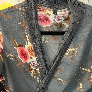 Grey with Floral Kimono Style cardigan